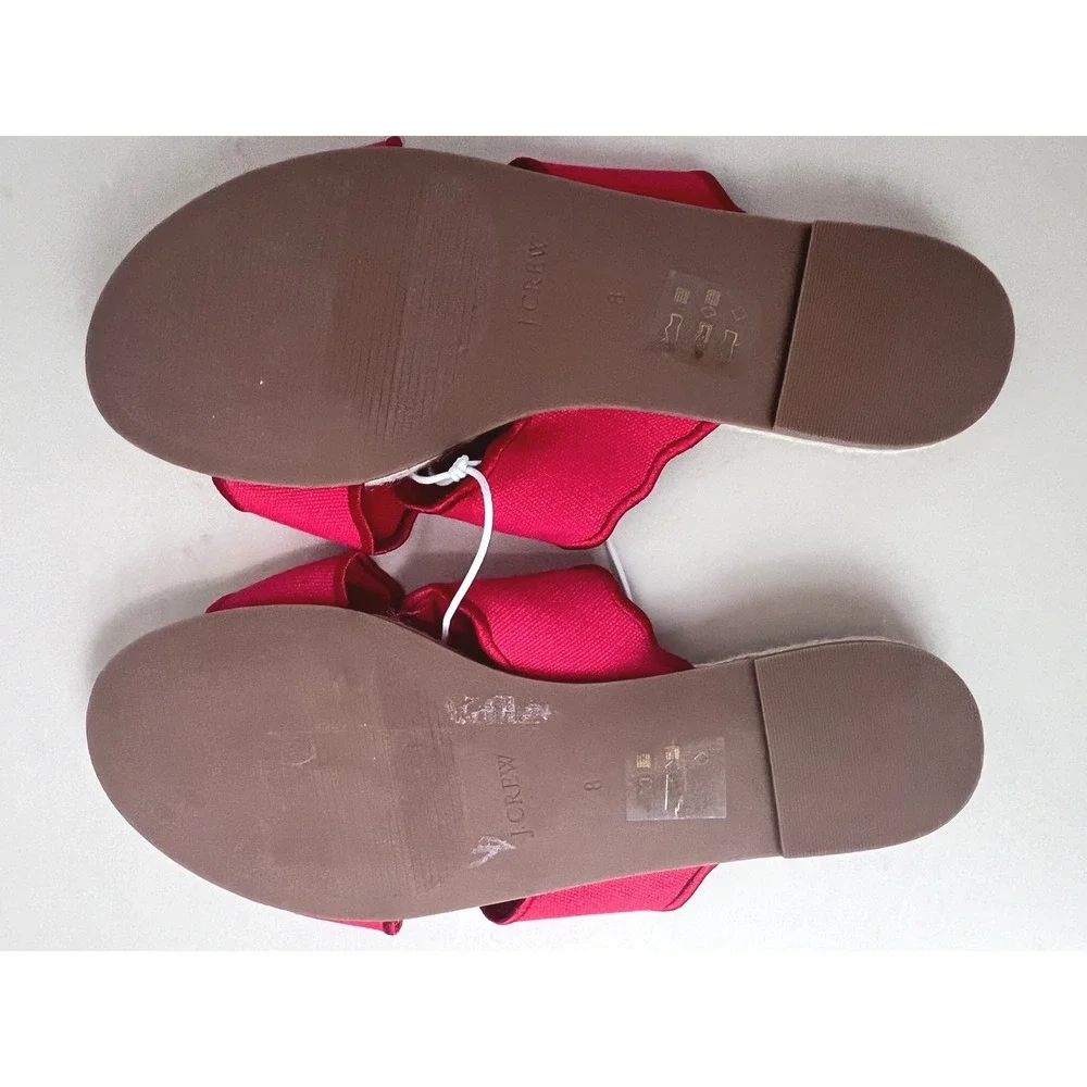 J.Crew Scalloped Espadrille Sandals Women Size 8 Red Excellent Crisscross Slide